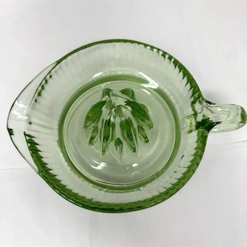 Vintage Green Uranium Glass Juicer Reamer Ribbed UV Glow Depression 1930s Spout
